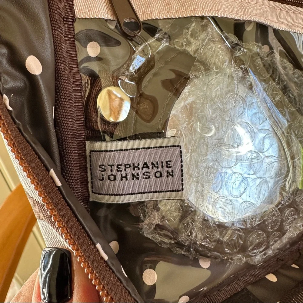 Stephanie Johnson Brown and Pale Pink Heart ML Traveler Cosmetics Case